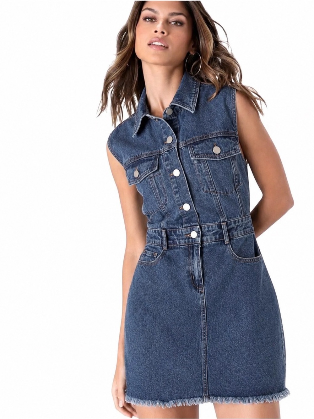 Joie - Mini Denim / Jean Dress with Frayed Hem - Size L